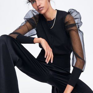 Zara Black Organza Sleeve Cardigan